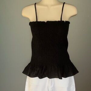 Anthropologie - Maeve Cotton/Linen Smocked Peplum Top